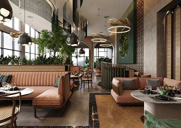 Elegant interior of Al Alamy Bali, a Lebanese restaurant in Seminyak with warm lighting and modern seating